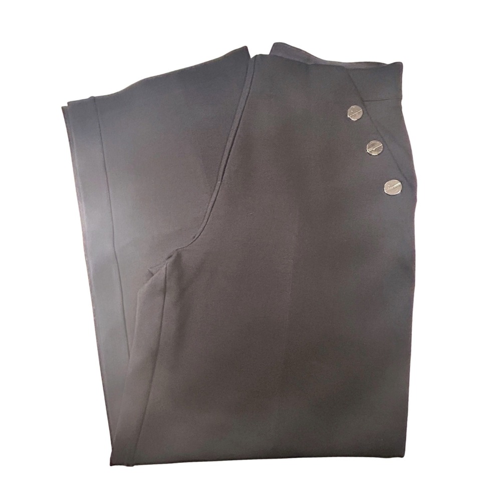 Spanx Wide Leg Trousers Womens 1X Black Sailor Button Tall Ponte